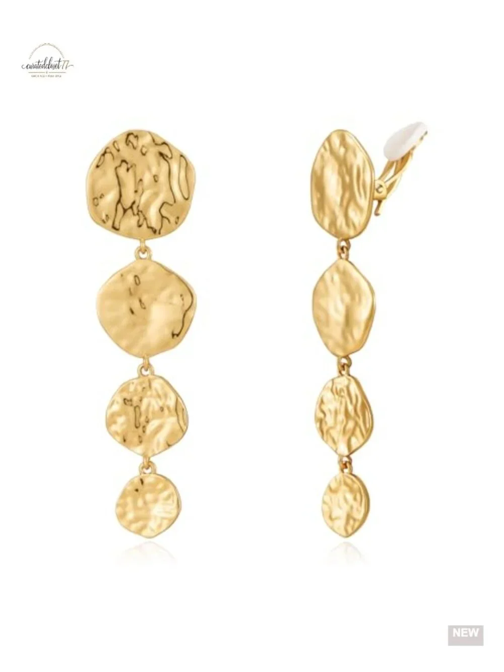 Chunky Clip On Earrings Hammered Gold Plated Dangle Clip On Earrings for Women